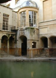 Pump room overlooking the springs at the Roman Baths