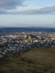 Edinburgh street with Arthur's Seat in background